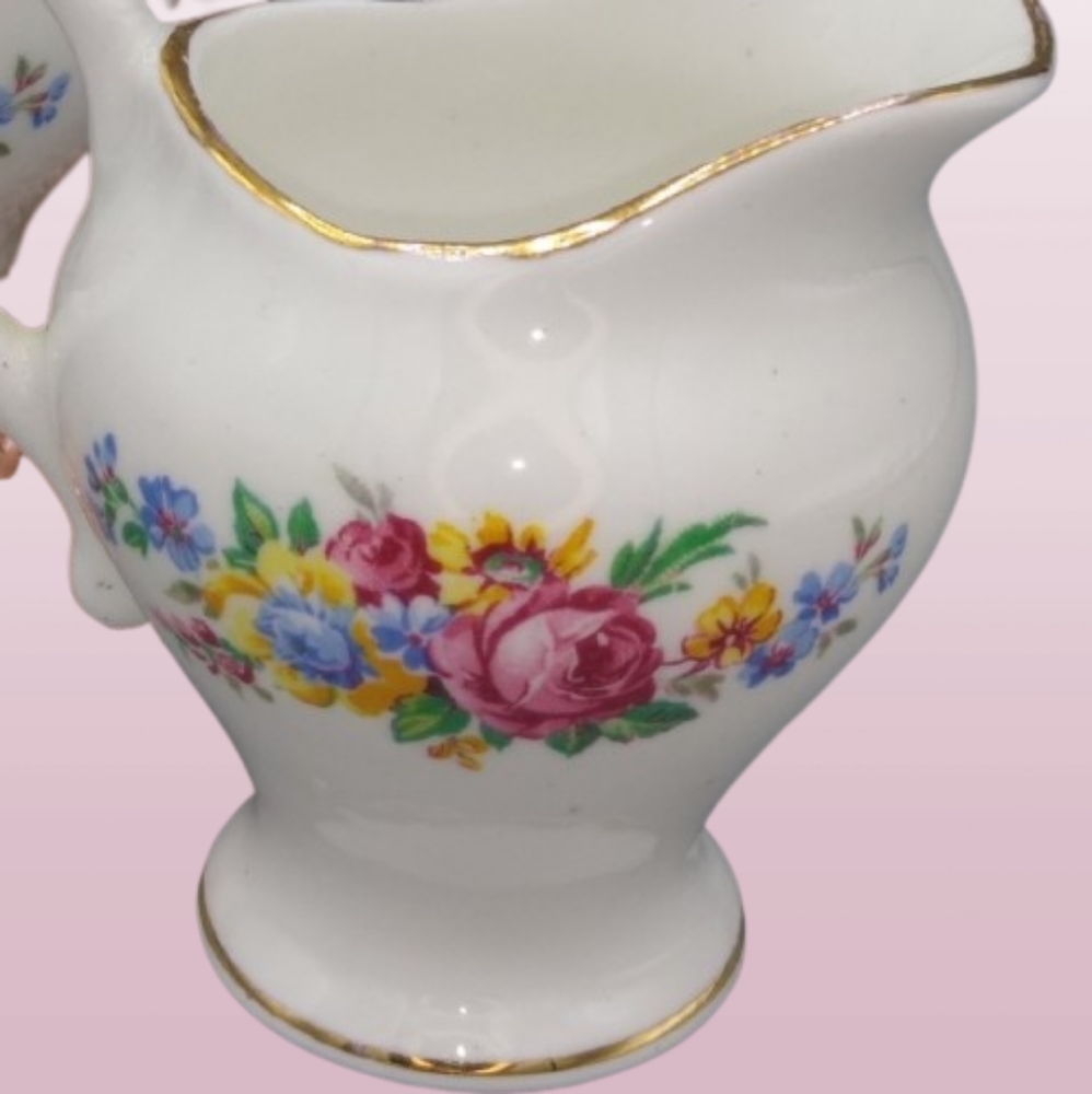Royal Stuart Spencer Stevenson Bone China Demitasse Floral Sugar Creamer Vintage - Picture 8 of 12